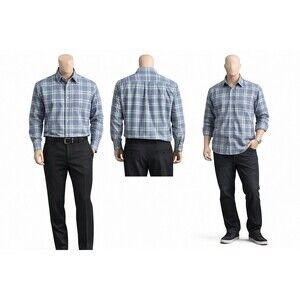 Classic Collection Men’s 2XL Blue Plaid Cotton Button Down Shirt Preppy Y2K